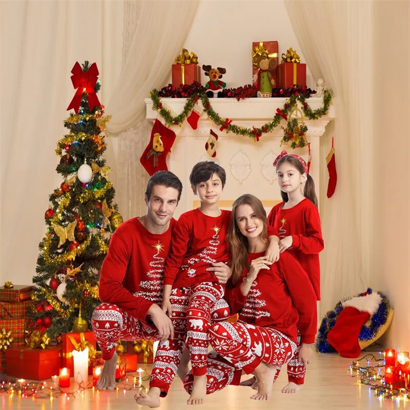 The Christmas Tree Lights Printed Family Pajama Set