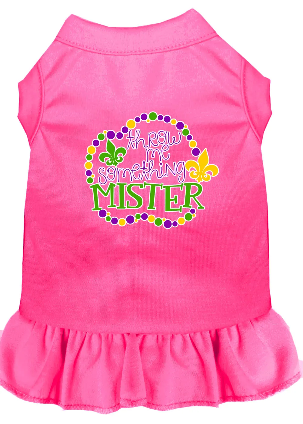 Throw Me Something Screen Print Mardi Gras Dog Dress Bright Pink 4x