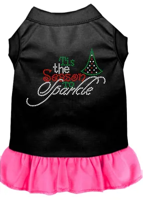 Tis The Season To Sparkle Rhinestone Dog Dress Black With Bright Pink Sm (10)