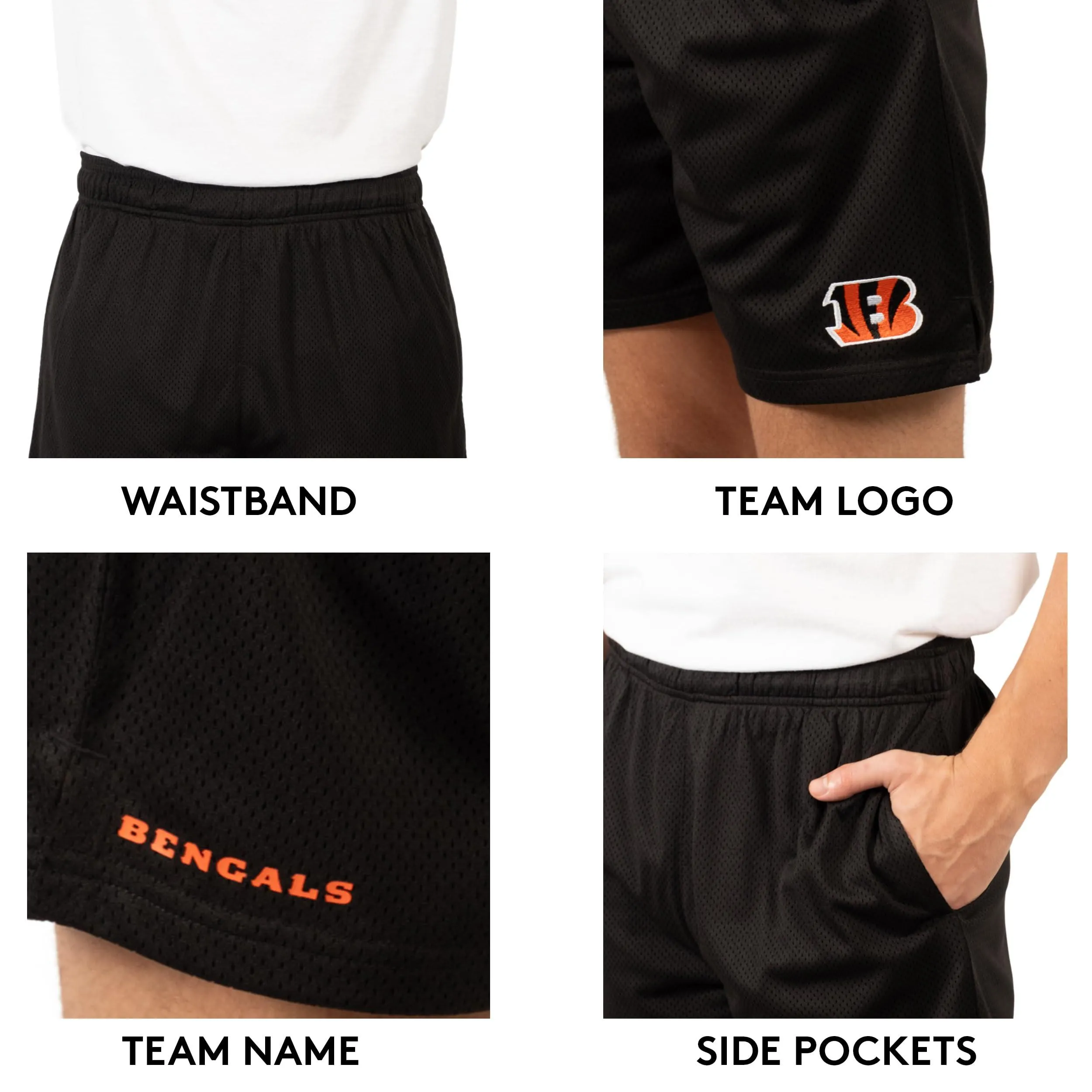 Ultra Game Men's NFL Official Super Soft Soft Mesh Active Training Shorts - Unisex, Cincinnati Bengals|Cincinnati Bengals