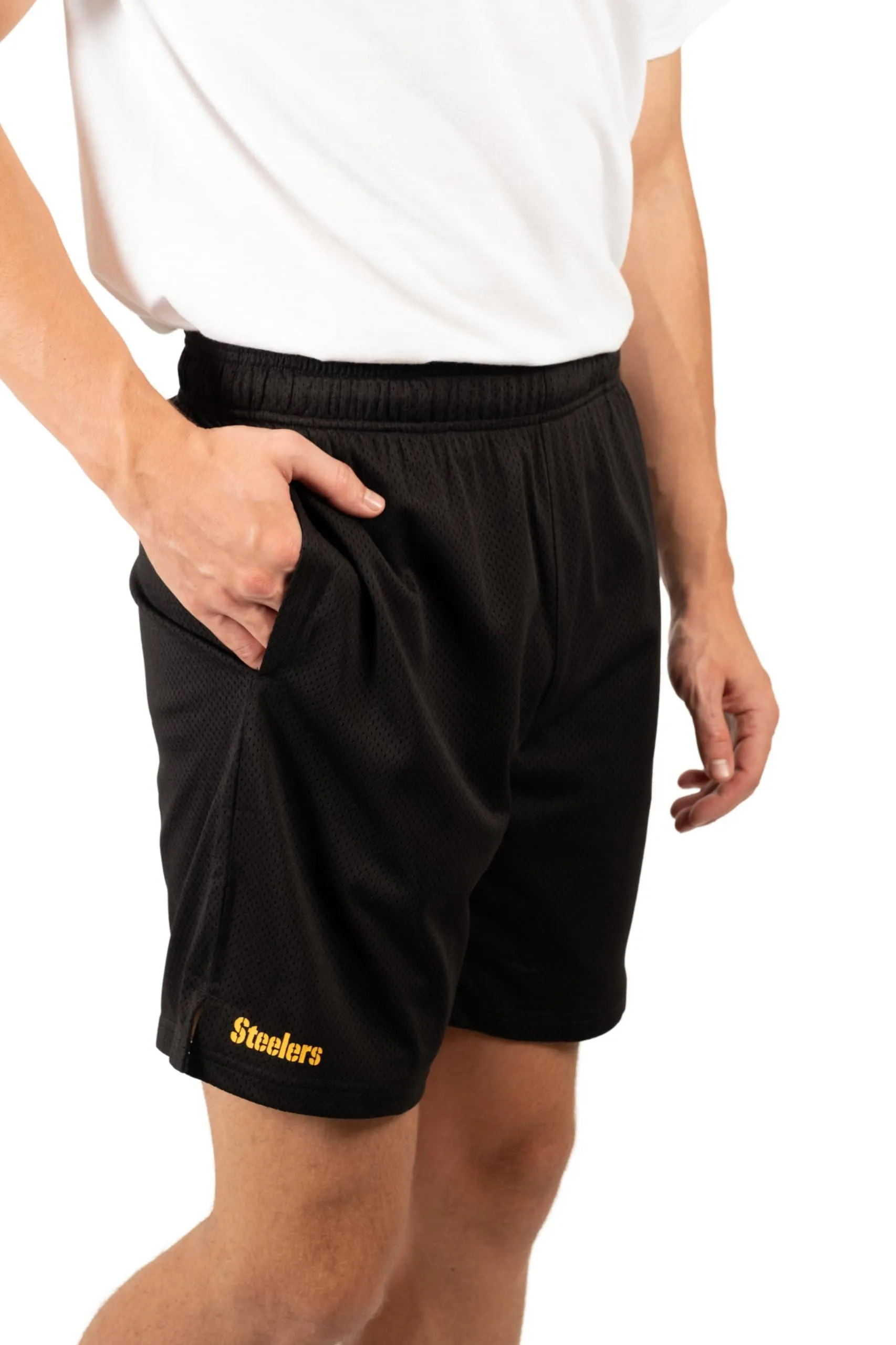 Ultra Game Men's NFL Official Super Soft Soft Mesh Active Training Shorts - Unisex, Pittsburgh Steelers|Pittsburgh Steelers