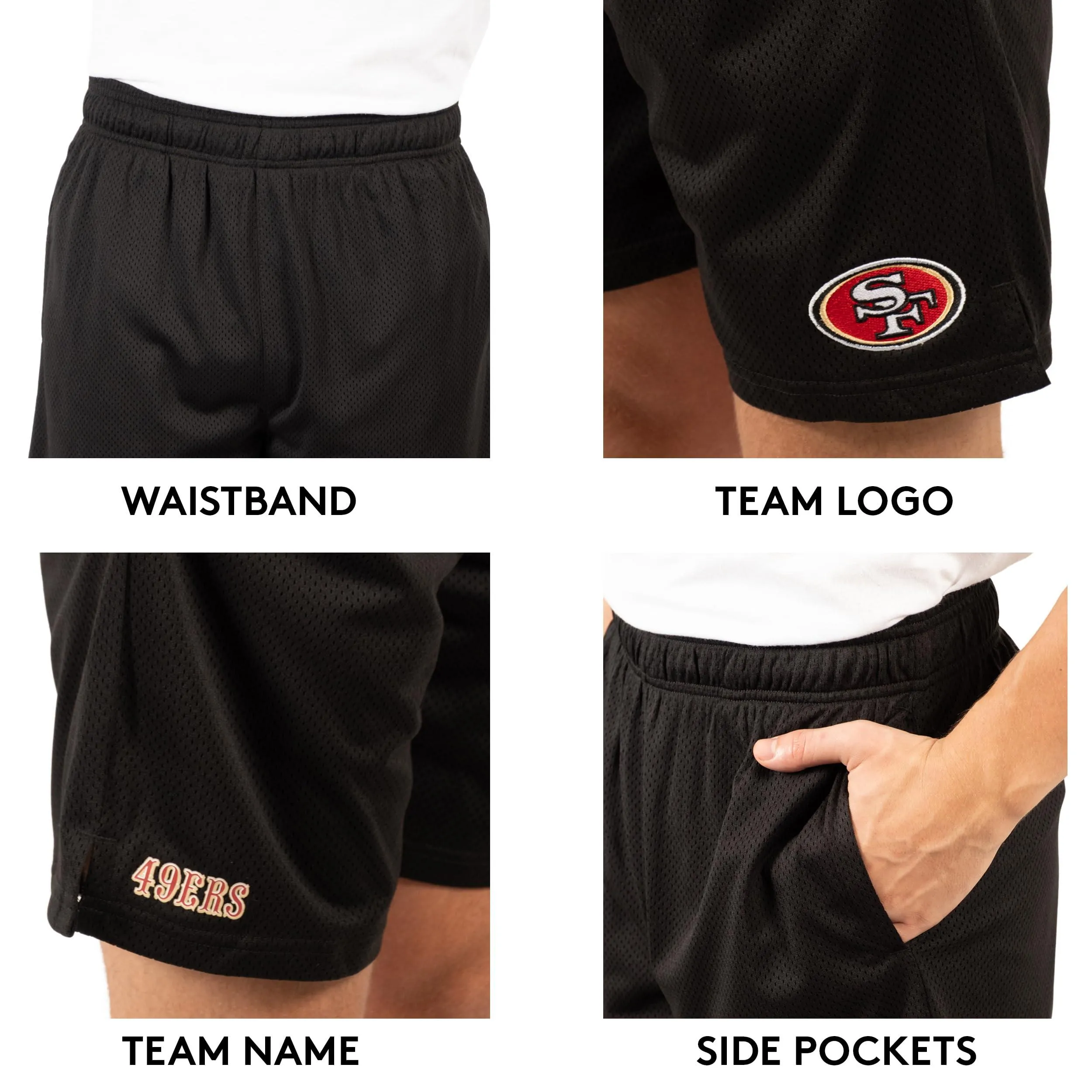Ultra Game Men's NFL Official Super Soft Soft Mesh Active Training Shorts - Unisex, San Francisco 49ers|San Francisco 49ers